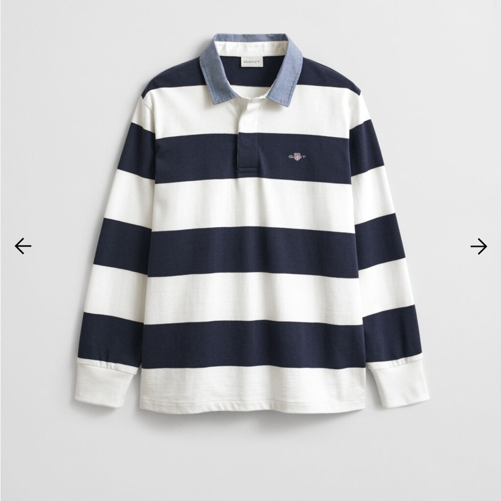 Gant Men’s Navy and White Striped Long Sleeve Shirt M M